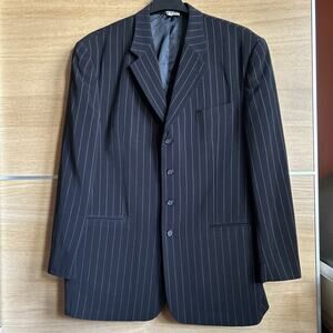 Vicci Uomo Toscana 4 Button Black Pin Striped Suit Jacket - Men's Sz 46L Blazer